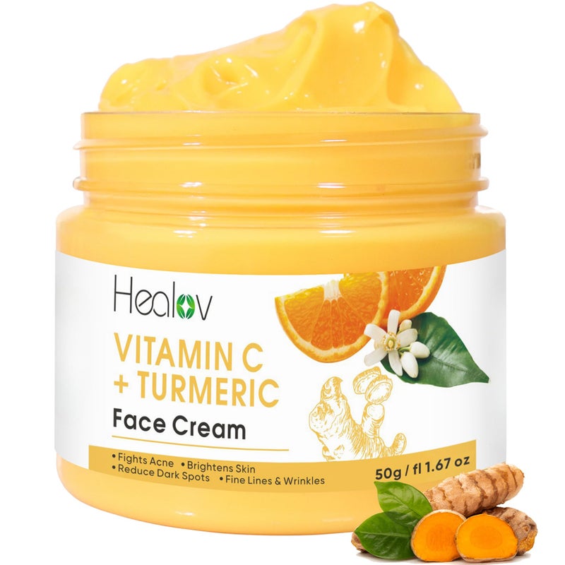 Healov Turmeric Face Cream for Dark Spots  Natural Turmeric Skin Brightening Lotion for Face  Body  Cleanse Skin Fight Acne Even Tone Clear Scars Sun Damage  Hyperpigmentation  50g  167oz
