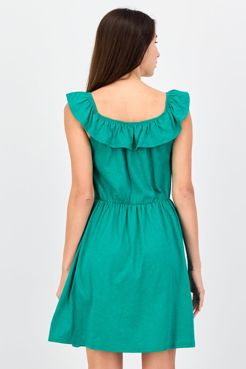promod Women Solid Midi Dress, Green - Image 3