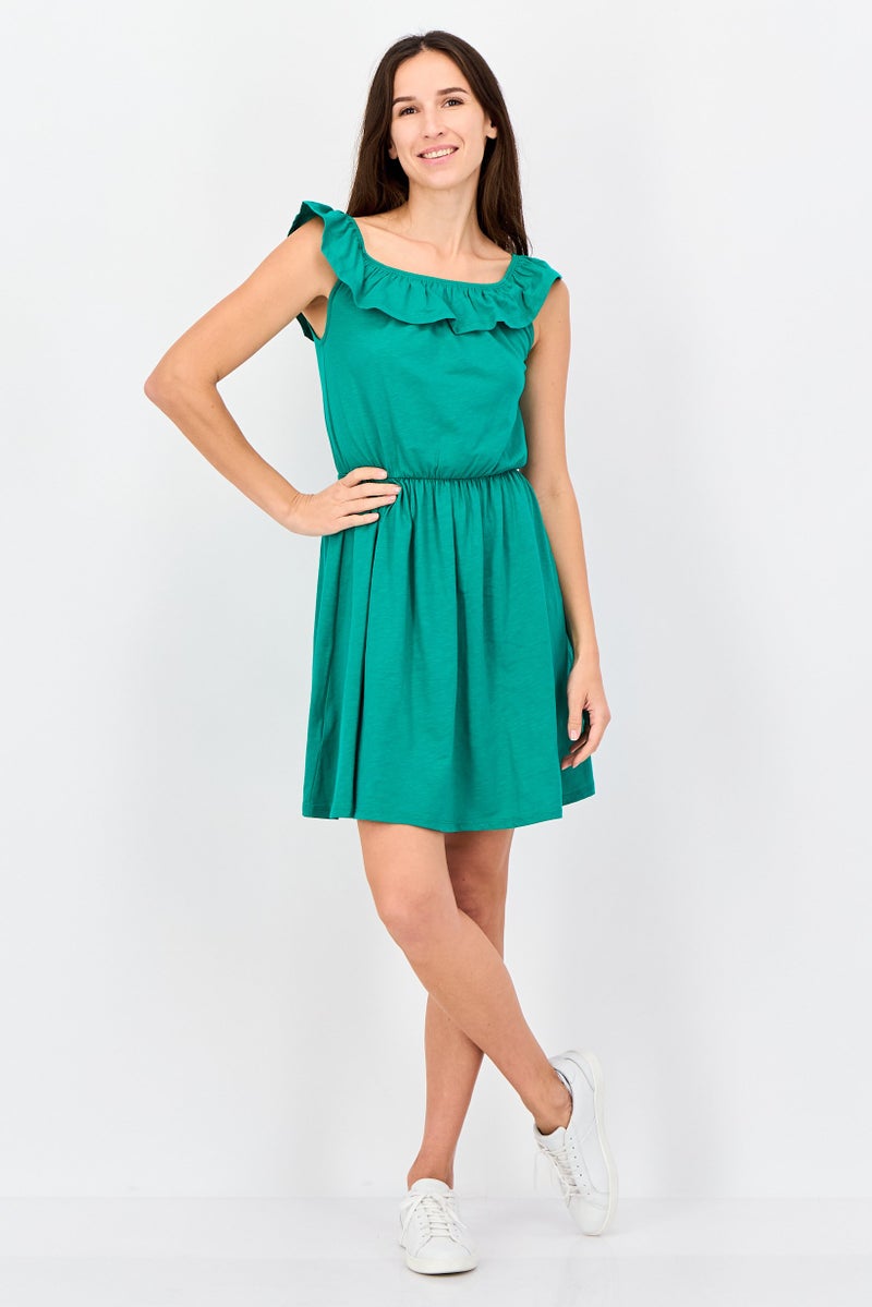 promod Women Solid Midi Dress, Green - Image 4