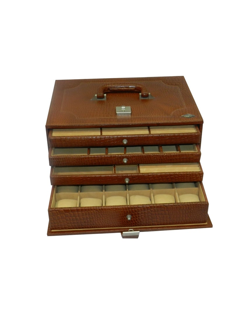 LAVERI LEATHER - Laveri Watch Box for Men Women (18 Watches , Pens , Rings Slots), Premium  Leather Watch Case  Organizer with Crystal Glass Top, Removable Pillow - Image 1