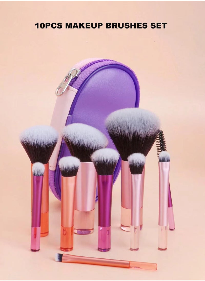 ELFSACK 10 PCS Portable Makeup Brush Set, Mini Makeup Brushes, with Makeup Storage Bag, Suitable for Foundation, Blush, Eye Shadow and Eyebrows  - Image 2