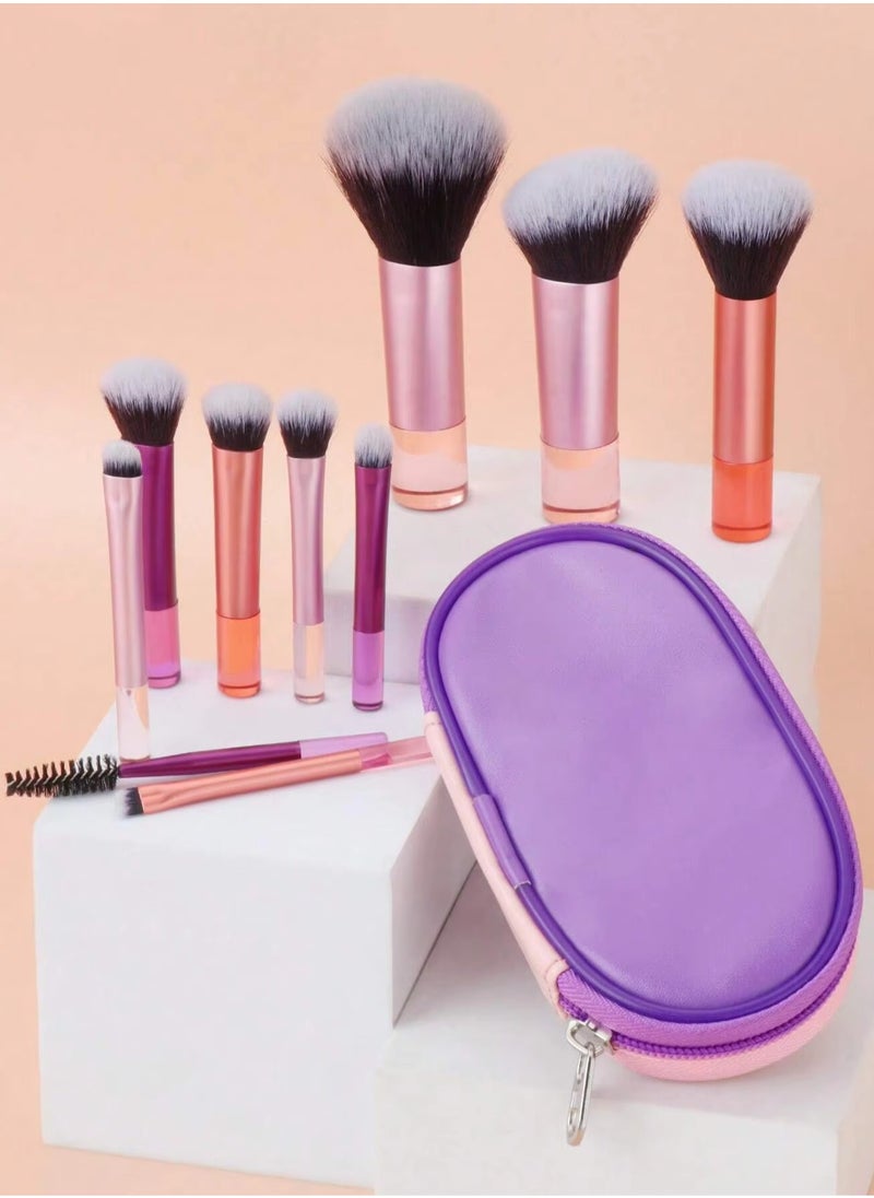 ELFSACK 10 PCS Portable Makeup Brush Set, Mini Makeup Brushes, with Makeup Storage Bag, Suitable for Foundation, Blush, Eye Shadow and Eyebrows  - Image 4