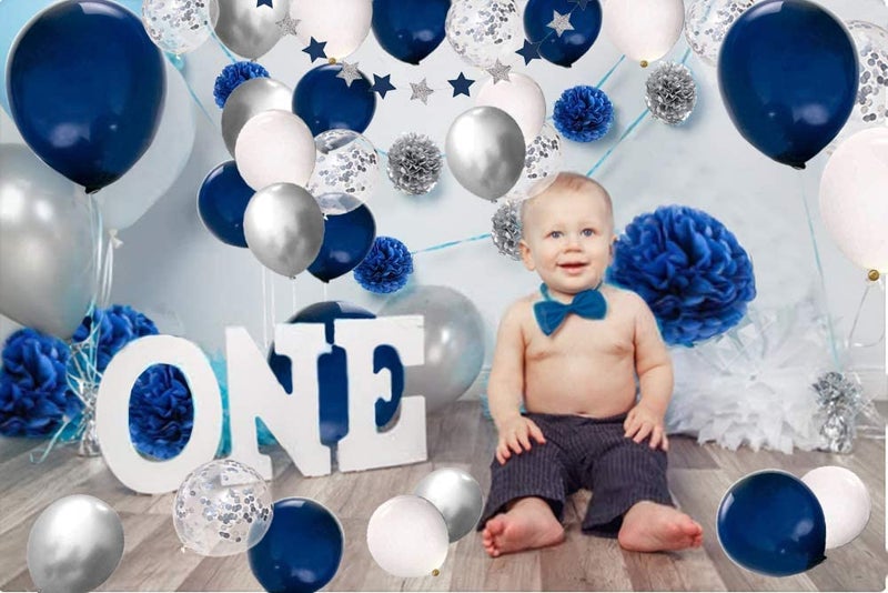 LAZYBEEE 50 Pcs 12 Inches Navy Blue Silver and White Balloons, Silver Confetti Balloons, Silver Metallic Chrome Balloons, Helium Balloons for Birthday Decorations Balloon Garland Arch Navy Graduation - Image 4