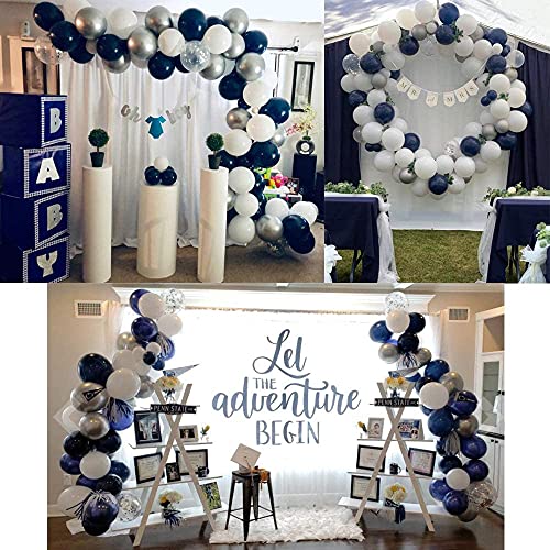 LAZYBEEE 50 Pcs 12 Inches Navy Blue Silver and White Balloons, Silver Confetti Balloons, Silver Metallic Chrome Balloons, Helium Balloons for Birthday Decorations Balloon Garland Arch Navy Graduation - Image 3