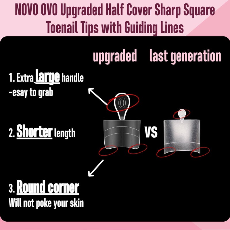 NOVO OVO Upgraded Flexible Half Cover Soft Gel Fake Toe Nail Tips with Auxiliary Line for Toenail Extension, Sharp Square Medium Wide for Men Women Acrylic pedicure in Salon x 15 Sizes 300 Pcs - Image 4