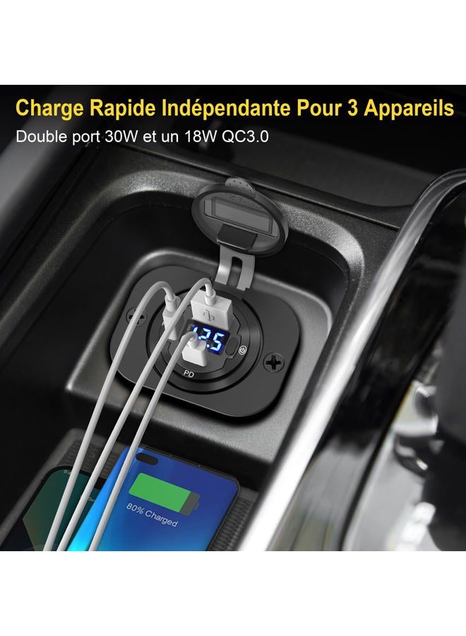 Qidoe [Upgraded Version] 12V USB Outlet 58W 3 Port USB C 12V Outlet Dual PD 20W & 18W USB A Port with Voltmeter Lengthened Aluminum Body Switch Waterproof USB Car Charger Socket for Car Boat Marine RV - Image 2
