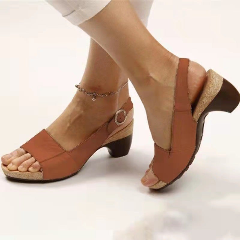 2021 Factory Explosions Women'S Shoes Plus Size Thick Heel Sandals Wish Heel Explosions - Image 1