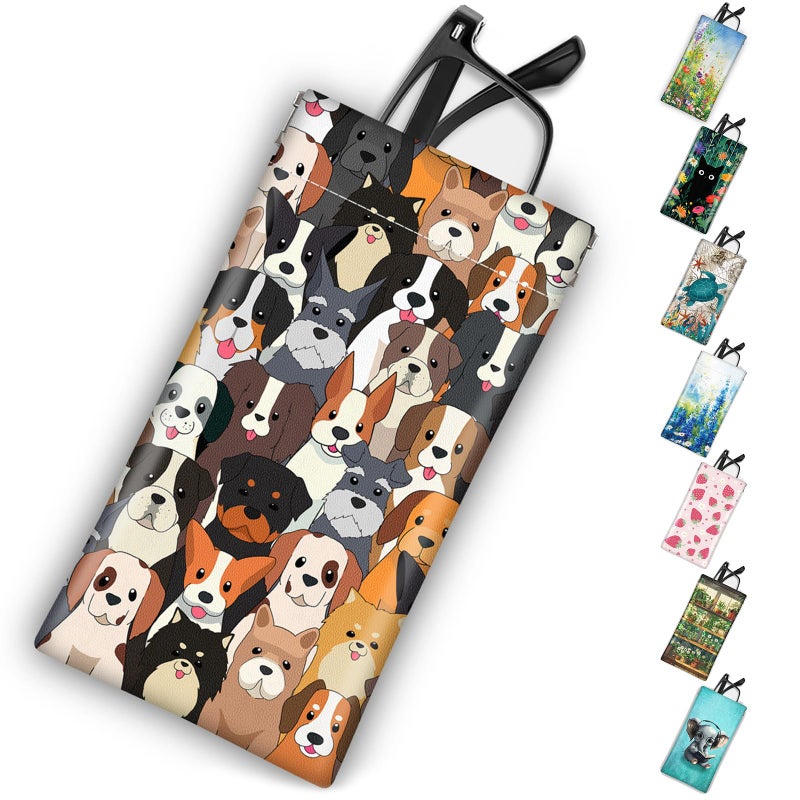 Mcapirivo Soft Sunglasses Eyeglass Glasses Case,7X3.5inches, Portable Pu Leather Squeeze Top Sunglasses Holder Bag Pouch for Women Men Dogs - Image 1