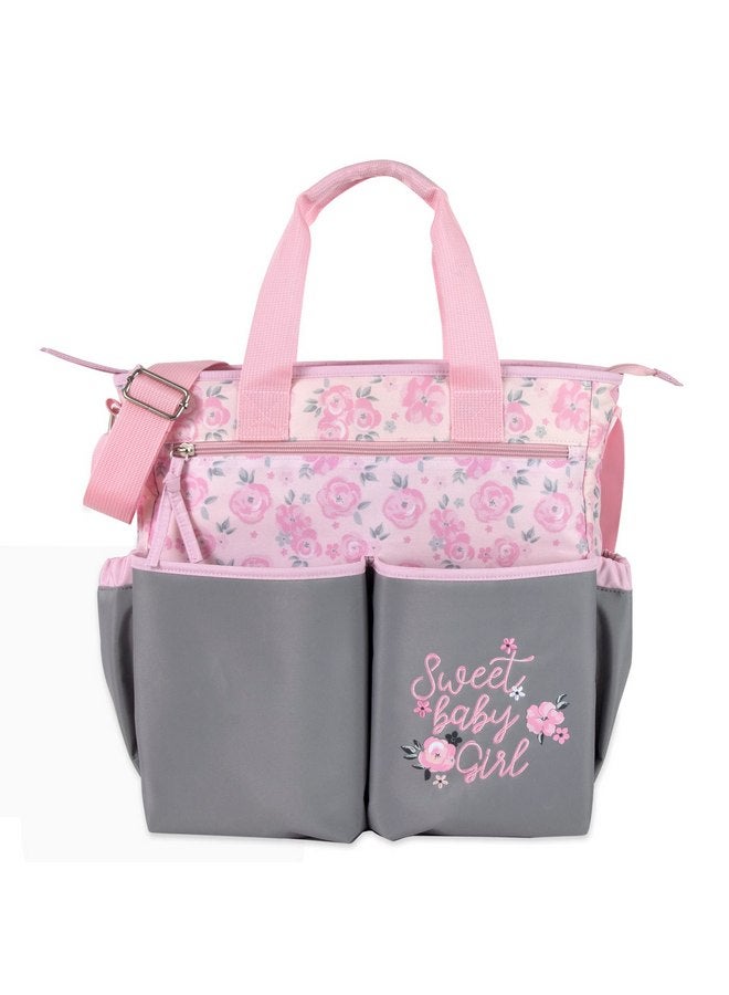Baby Essentials Crossbody Floral Pink Diaper Bag Tote with Changing Station for Baby Girl, 3 Piece Diaper Bag Set (Flowers)  - Image 3