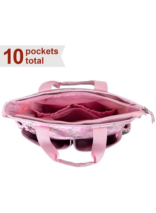Baby Essentials Crossbody Floral Pink Diaper Bag Tote with Changing Station for Baby Girl, 3 Piece Diaper Bag Set (Flowers)  - Image 4