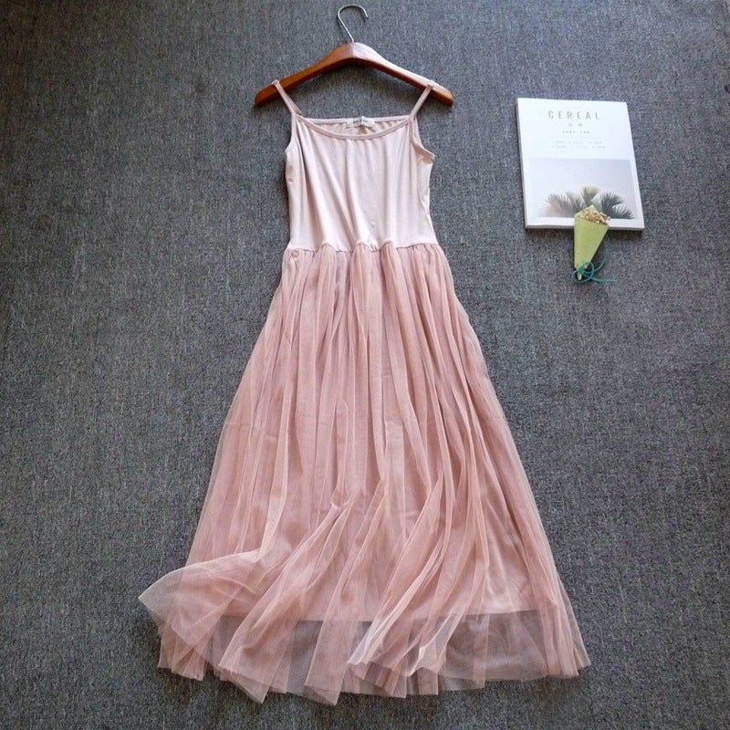 Fairy Slip Skirt Long Skirt Modal Stitching Mesh Base Skirt Lace Dress Large Size Korean Style Petticoat Suspender lotus root powder 