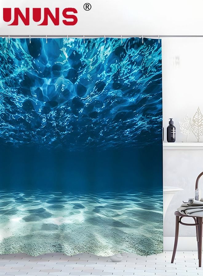 UNUNS 2PCS Ocean Shower Curtain Set with Non-Slip Rugs, 3D Print Durable Tropical Seascape Bright Sunshine Through Deep Blue Sea View Underwater Picture Polyester Fabric Bathroom Sets  - Image 4