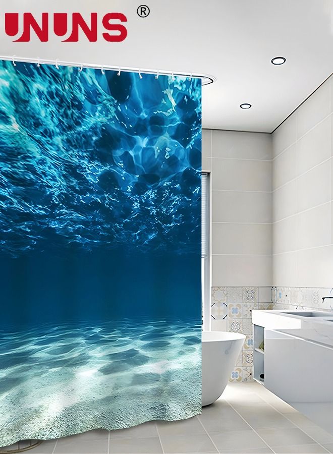 UNUNS 2PCS Ocean Shower Curtain Set with Non-Slip Rugs, 3D Print Durable Tropical Seascape Bright Sunshine Through Deep Blue Sea View Underwater Picture Polyester Fabric Bathroom Sets  - Image 2