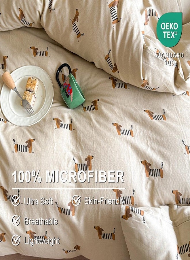 Erwinmu Duvet Cover Set Twin Size Brown Dachshund Bedding Set for Girls Boys,Dog Puppy Duvet Cover Kids with Zipper Closure and 1 Pillowcase - Image 3