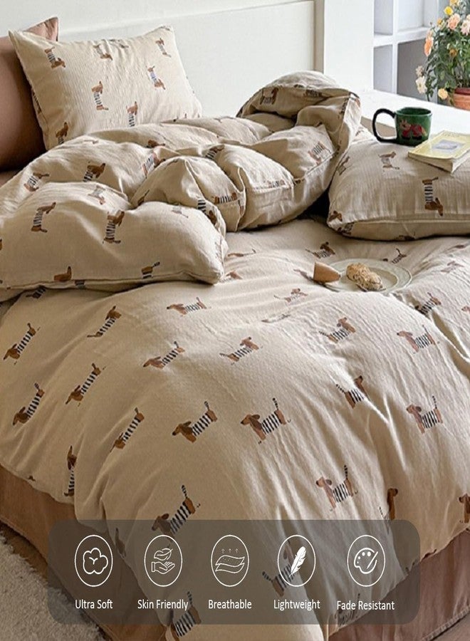Erwinmu Duvet Cover Set Twin Size Brown Dachshund Bedding Set for Girls Boys,Dog Puppy Duvet Cover Kids with Zipper Closure and 1 Pillowcase - Image 5