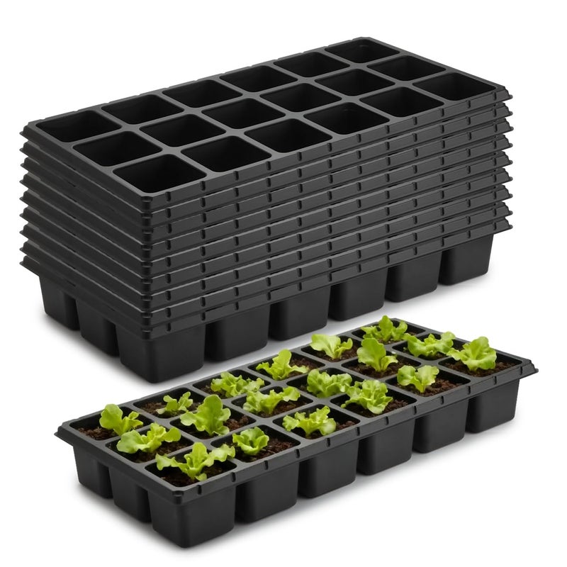 RooTrimmer 10 Pack 18 Cell Seed Starter Trays - 2.9 "Deep 3 Inch Big Cell Plastic Nursery Trays, 20" x 10", for 1020 Flat Trays Seed Germination, Planting Seedlings & Propagation - Image 1