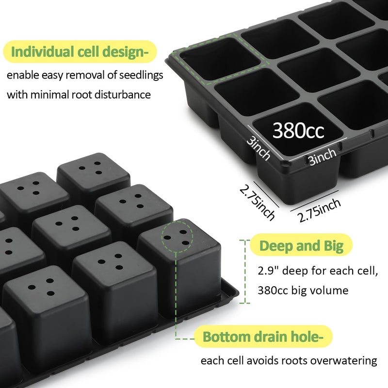RooTrimmer 10 Pack 18 Cell Seed Starter Trays - 2.9 "Deep 3 Inch Big Cell Plastic Nursery Trays, 20" x 10", for 1020 Flat Trays Seed Germination, Planting Seedlings & Propagation - Image 4