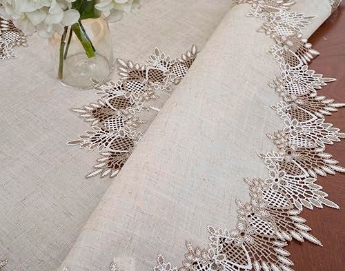 Raedan Natural Linen Decorative Lace Doily 33 inches Round Neutral Earth Tones Beige Lace Coffee Table Topper Dresser Scarf Place Mats (Natural, 33”Round) - Image 5
