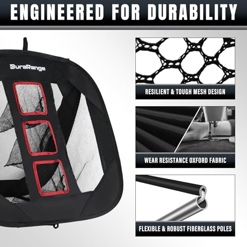 DURARANGE Pop-up Golf Chipping Net Set - Foldable Training Kit with 2 Hitting Mats, 6 Practice Balls, 6 Foam Balls - Ultimate Golf Gift & Target Chipping Aids, Black - Image 3