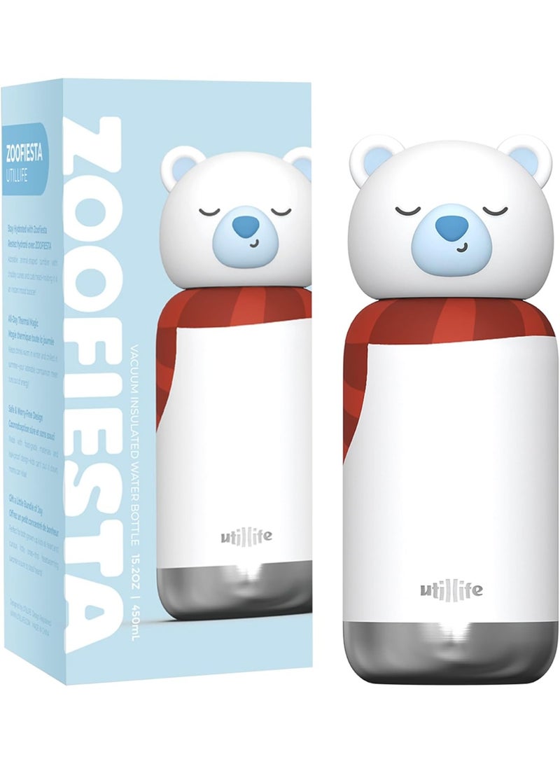 Utilife Zoofiesta Kids Water Bottle - Polar Bear Design - Leak-Proof & BPA-Free - Image 1