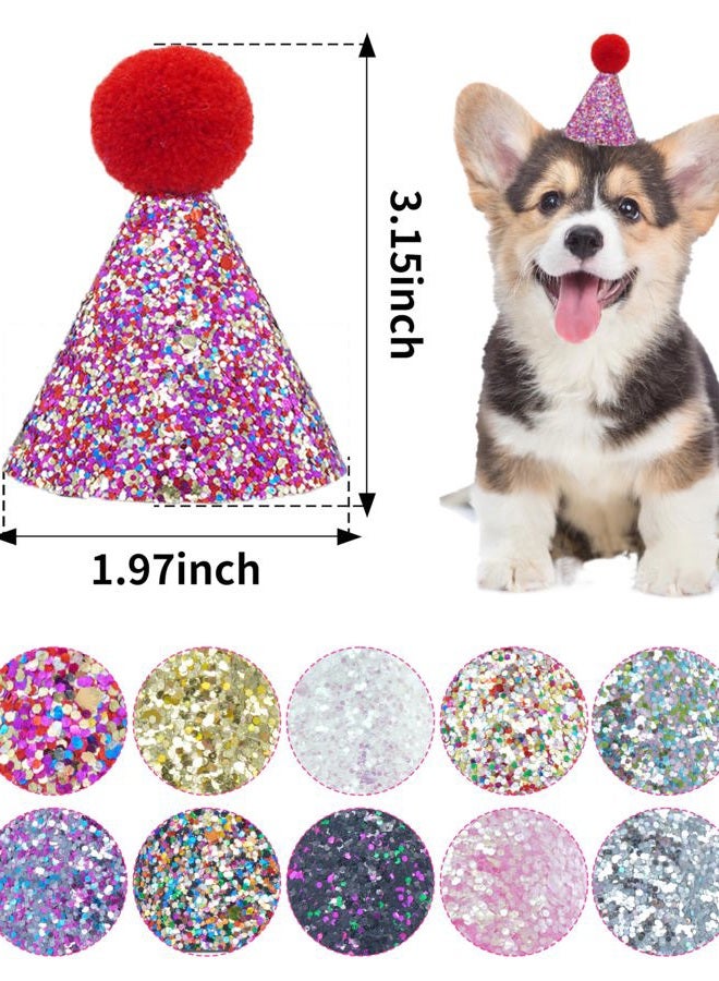 pet show 10 Pack Mini Small Dog Hats with Sequins Puppy Birthday Party Hats Cats Adjustable Holiday Hats Headband Kitten Hats Pet Grooming Costume Accessories - Image 2