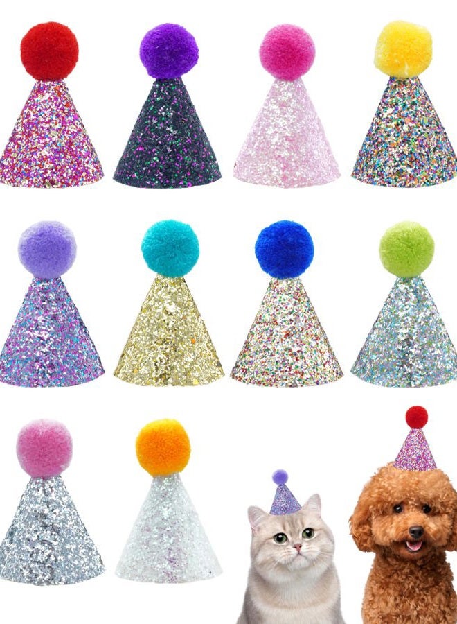pet show 10 Pack Mini Small Dog Hats with Sequins Puppy Birthday Party Hats Cats Adjustable Holiday Hats Headband Kitten Hats Pet Grooming Costume Accessories - Image 1