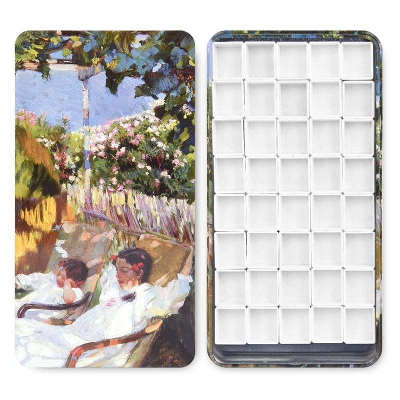 40Pcs Empty Half Pans with Magnetic Stripe Watercolor Paint Travel Tin Palette Case Artist Paints Half Pan Kits for DIY Watercolor Oils or Acrylics Painting Art Drawing Garden