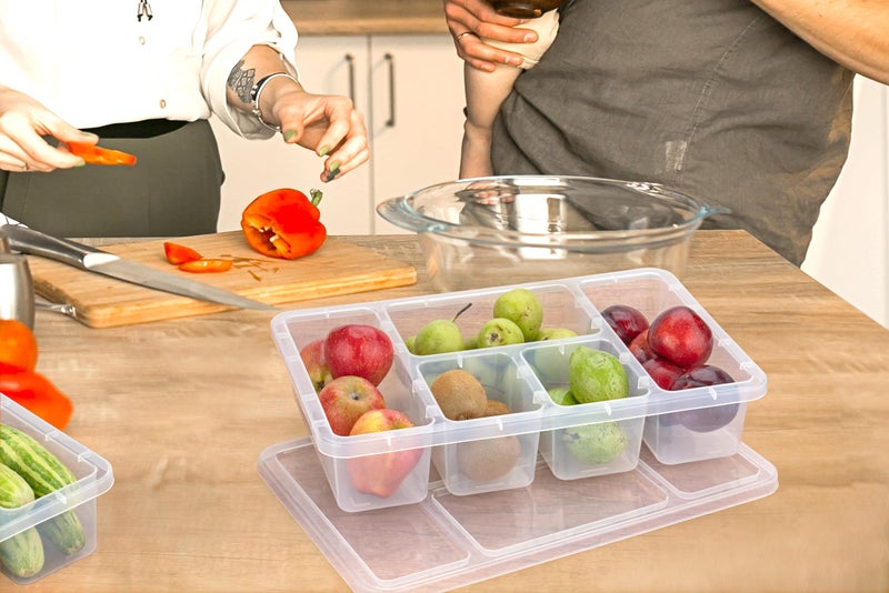 Clazkit Plastic Veggie Tray with Lid – 5 Compartment Food Storage & Serving Container | Fridge Storage Box | Large Transparent Snackle Box for Fruits, Vegetables, Salads, Meals |BPA-Free (Pack of 1) - Image 4