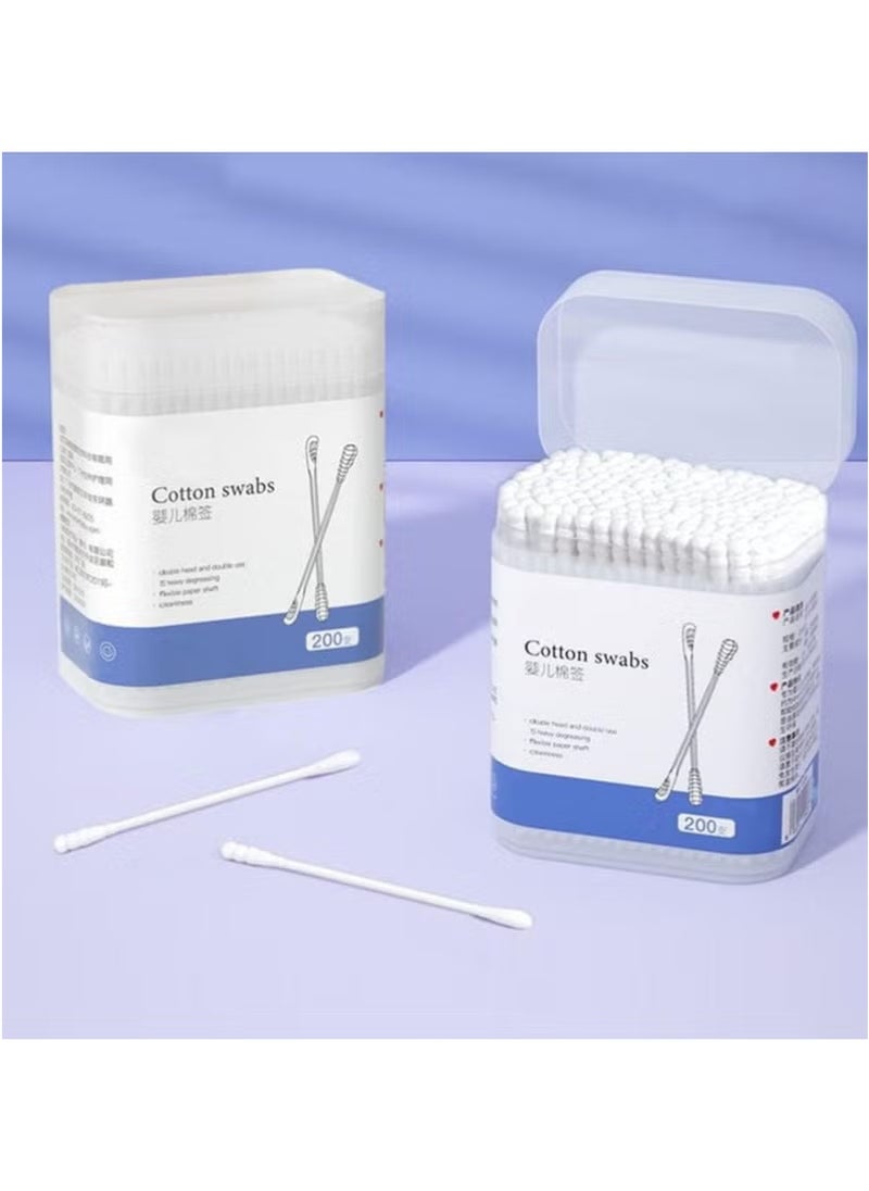 Bebiland 200Pcs Baby Cotton Swabs, Ear Cleaners, Double-headed Design, Biodegradable Baby Cotton Buds Kids Safety Swabs, Applicator Cleaning Sticks Wax Cleaner for Baby Ear Nose Clean  - Image 1