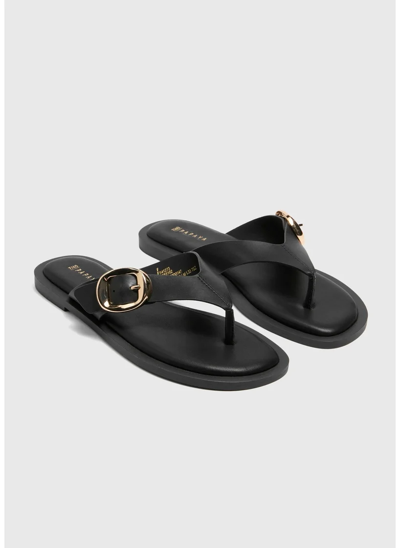 Matalan Black Toe Post Buckle Sandal