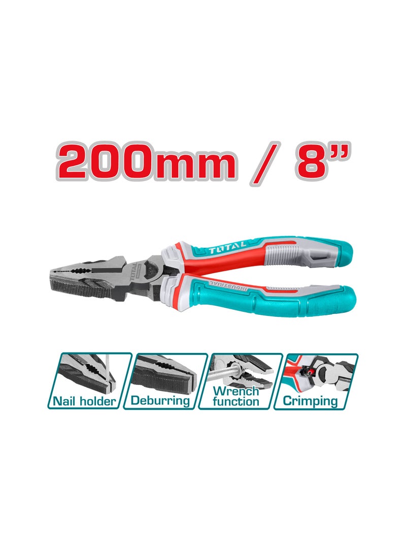 Total Industrial 4-Piece Pliers Set, Cr-V Steel, with Crimping, Deburring, Nail Holder and Wrench Functions, TPR Handle - Image 3