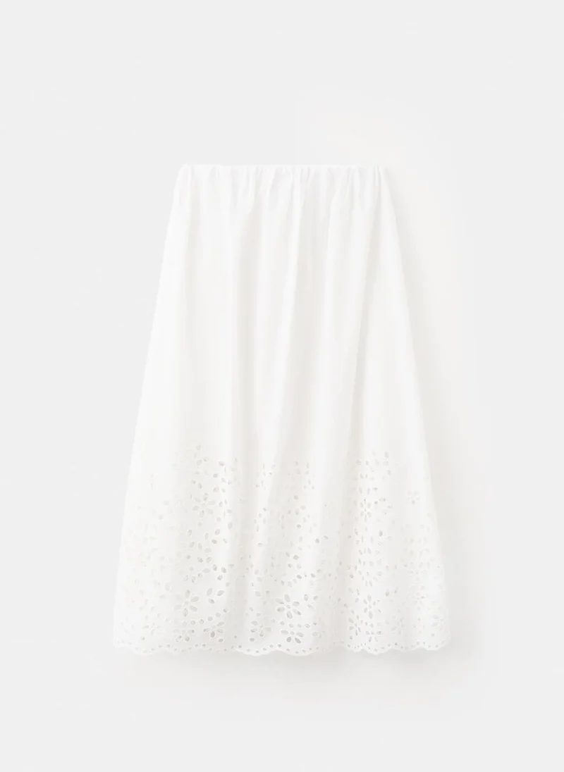 Mango 02-OFFWHITE Midi Skirt With Embroidered Details for Women | Best Price UAE