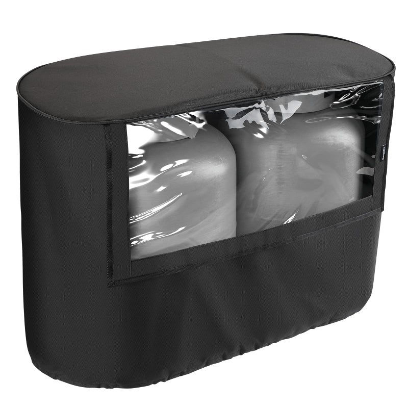 BougeRV RV Trailer Propane Tank Cover, Visible for Valve, Fit for Dual 20lb Tanks, Waterproof 600D Oxford Replacement Covers for RV/Trailer/Camper, RV Parts RV Accessories (Black)