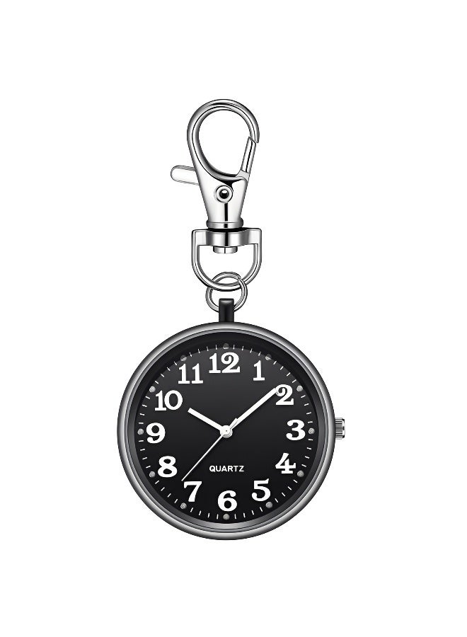 Keyring Bronze and Silver Analog Pocket Watch Watch Clip Easy to Read Portable Quartz Care Catch Backpack Strap Buckle Belt Hanging Buckle Watch Nurse Accessories Suitable for Both Men and Women - Image 2