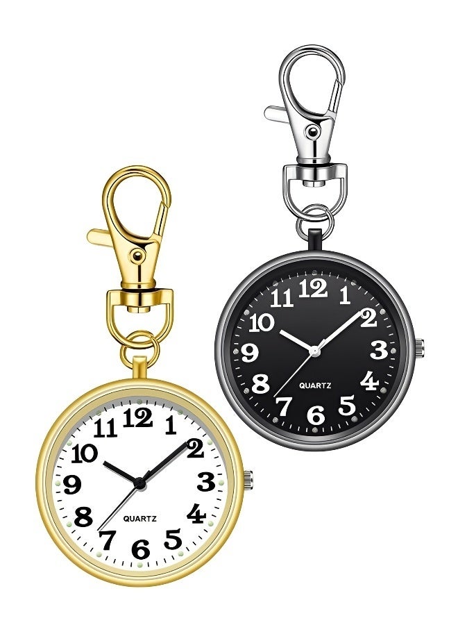 Keyring Bronze and Silver Analog Pocket Watch Watch Clip Easy to Read Portable Quartz Care Catch Backpack Strap Buckle Belt Hanging Buckle Watch Nurse Accessories Suitable for Both Men and Women - Image 1