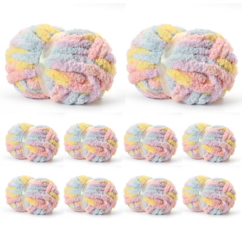 OMoiut 10 Pack Jumbo Chunky Yarn for Hand Knitting, Fluffy Variegated Chunky Chenille Yarn for Crocheting, 240yds/70.5oz Super Bulky Soft Crochet Baby Blanket Yarn(Macaron) - Image 1