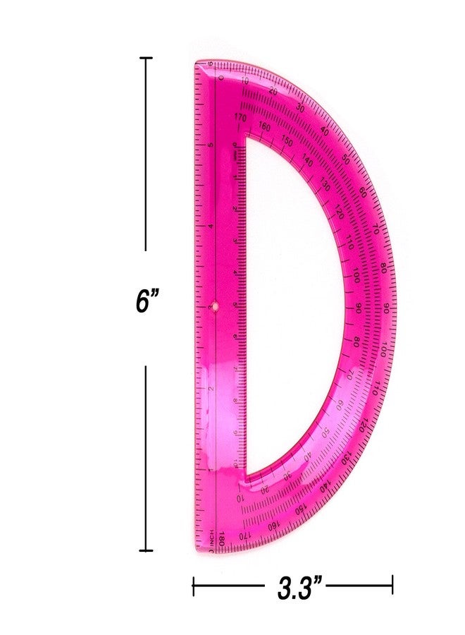 Emraw Super Great Semicircular 6" Inch Protractor 180 Degrees – Assorted Colors in Pink, Orange, Yellow, Purple, Blue and Green - Great for School, Home, & Office – (6 Pack) - Image 2