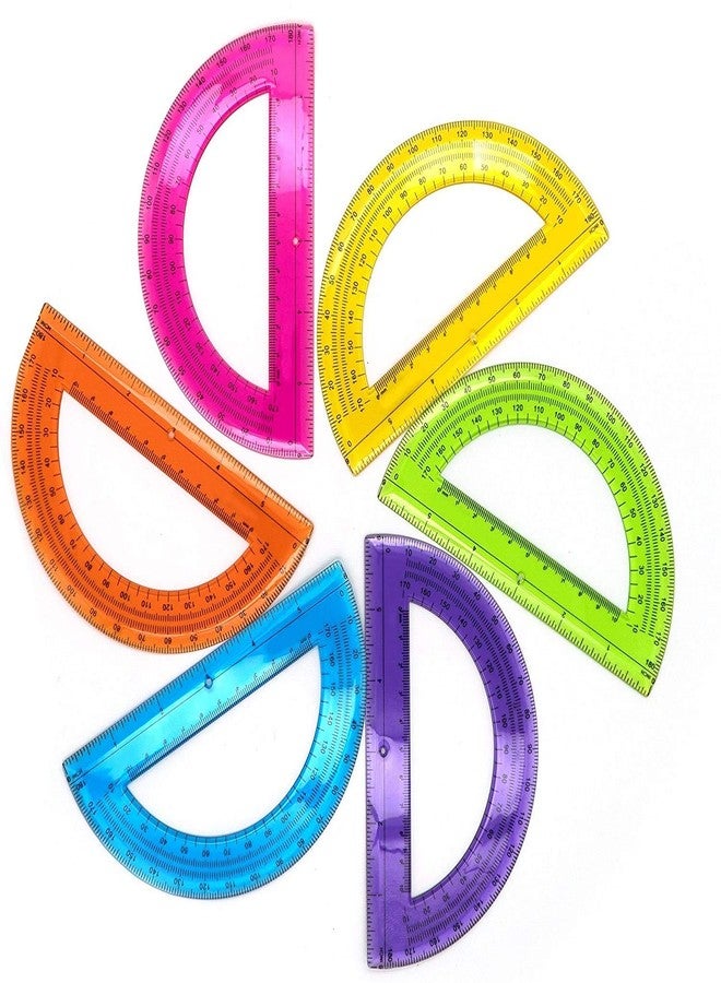 Emraw Super Great Semicircular 6" Inch Protractor 180 Degrees – Assorted Colors in Pink, Orange, Yellow, Purple, Blue and Green - Great for School, Home, & Office – (6 Pack) - Image 1