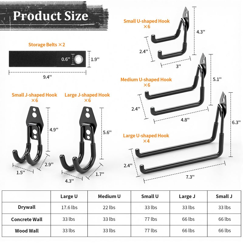 Housolution Steel Garage Hooks - 30Pack Anti-Slip Coating, Heavy Duty Wall Mount Hooks for Bikes, Garden Tools, Ladders, Hose, Bulk Items Ropes, Garage Tool Organizer with Extension Cord Wrap, Black - Image 3