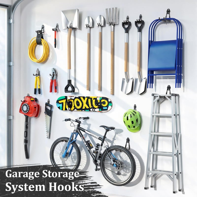 Housolution Steel Garage Hooks - 30Pack Anti-Slip Coating, Heavy Duty Wall Mount Hooks for Bikes, Garden Tools, Ladders, Hose, Bulk Items Ropes, Garage Tool Organizer with Extension Cord Wrap, Black - Image 2