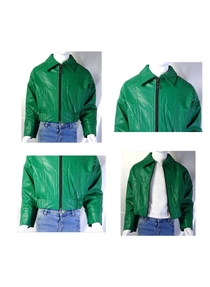 شلــــتر صناعة تركية فاخرة؛ جاكيت جلد للبنات بسحاب لون سادة من مجموعة شلـــتر 35607 - Image 1