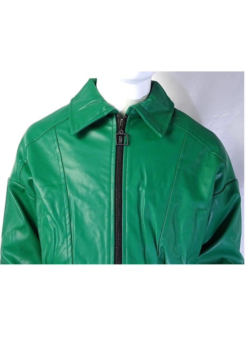 شلــــتر صناعة تركية فاخرة؛ جاكيت جلد للبنات بسحاب لون سادة من مجموعة شلـــتر 35607 - Image 3