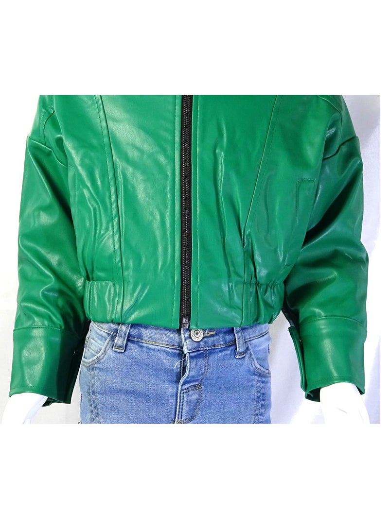 شلــــتر صناعة تركية فاخرة؛ جاكيت جلد للبنات بسحاب لون سادة من مجموعة شلـــتر 35607 - Image 4