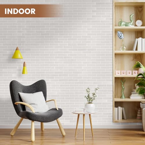 Zoeteoz 17 Pcs Faux Thin Brick Tiles Veneers, 2.38 Sq.Ft, Realistic Brick Texture and Lightweight, Indoor Outdoor Decorative Wall Brick for House Facade, Garage, Chimney, Parterre Wall (Eco-White) - Image 3