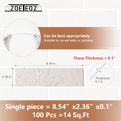 Zoeteoz 17 Pcs Faux Thin Brick Tiles Veneers, 2.38 Sq.Ft, Realistic Brick Texture and Lightweight, Indoor Outdoor Decorative Wall Brick for House Facade, Garage, Chimney, Parterre Wall (Eco-White) - Image 4