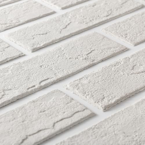 Zoeteoz 17 Pcs Faux Thin Brick Tiles Veneers, 2.38 Sq.Ft, Realistic Brick Texture and Lightweight, Indoor Outdoor Decorative Wall Brick for House Facade, Garage, Chimney, Parterre Wall (Eco-White) - Image 1