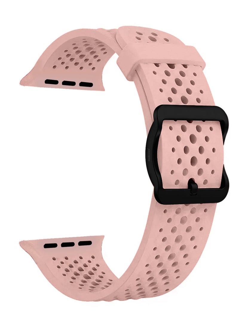 49mm/45mm/44mm/ Sport Silicone Watch Band Compatible with Apple Watch Series 9/8/7/6/5/4/3/2/1 & SE – Breathable Soft Strap with Buckle -  Pink - Image 1