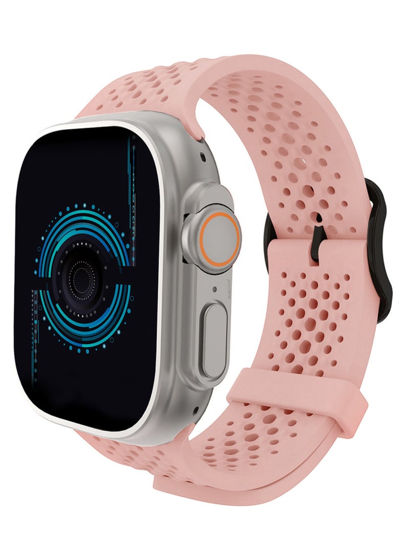 49mm/45mm/44mm/ Sport Silicone Watch Band Compatible with Apple Watch Series 9/8/7/6/5/4/3/2/1 & SE – Breathable Soft Strap with Buckle -  Pink - Image 4