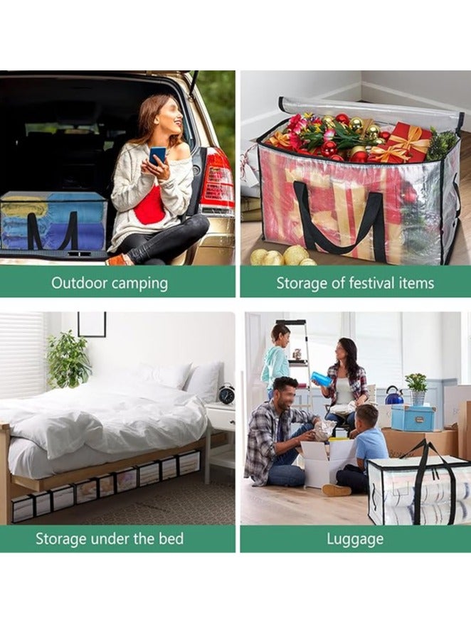 عربست عبوتان من حقائب النقل الشفافة، حقائب تنظيم خزانة الملابس سعة 88 لترًا مزودة بسحاب ومقبض، حقائب حمل متينة لتخزين الملابس، صناديق تخزين للفراش والألحفة والأغطية - Image 2
