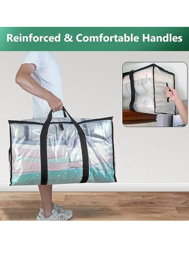 عربست عبوتان من حقائب النقل الشفافة، حقائب تنظيم خزانة الملابس سعة 88 لترًا مزودة بسحاب ومقبض، حقائب حمل متينة لتخزين الملابس، صناديق تخزين للفراش والألحفة والأغطية - Image 3